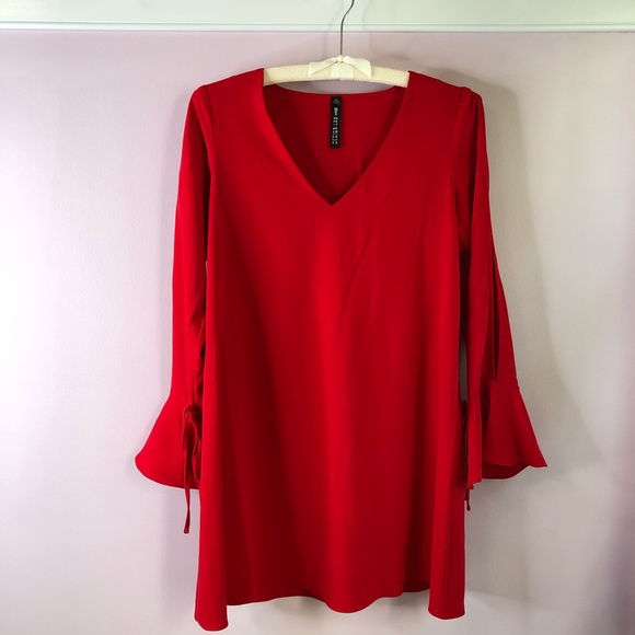 Design Lab Red Slit Long Sleeved Mini Dress Small - Picture 8 of 12